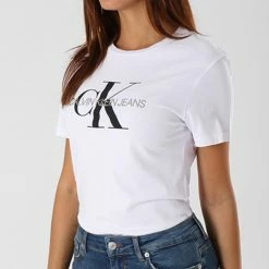 De gros ✨ Tee 👚 Shirt Femme Core Monogram Logo 7878 Blanc de Calvin Klein 🤩 -France Calvin Klein Soldes 2024 calvin klein 143185 j20j207878 112 noosfw18 20180903T152426 01