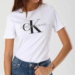 De gros ✨ Tee 👚 Shirt Femme Core Monogram Logo 7878 Blanc de Calvin Klein 🤩 -France Calvin Klein Soldes 2024 calvin klein 143185 j20j207878 112 noosfw18 20180903T152426 04