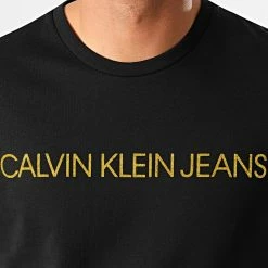 Offres ❤️ Tee 👕 Shirt Slim Institutional Logo 5577 Noir Doré de Calvin Klein ✨ -France Calvin Klein Soldes 2024 calvin klein 200985 J30J315577 BAE 20191024T092424 02