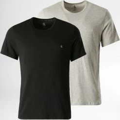 Meilleure vente 🛒 Lot De 2 Tee 👕 Shirts NB2221A Noir Gris Chiné de Calvin Klein 😍