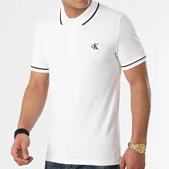 Grosses soldes 💯 Polo Manches Courtes Slim Tipping 5603 Blanc de Calvin Klein 🧨