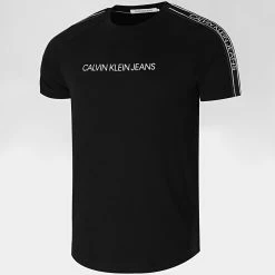 Meilleur prix 💯 Tee 👕 Shirt A Bandes Logo Tape Shoulder 5983 Noir de Calvin Klein 😀