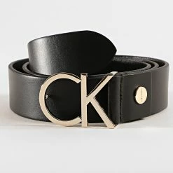 Promo 🎁 Ceinture Adjustable Logo 2141 Noir Doré de Calvin Klein ✔️
