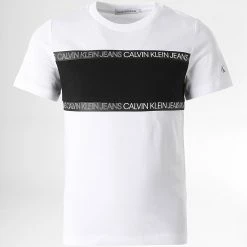 Bon marché 🛒 Tee 👚 Shirt Enfant Tape Colour Block 0700 Blanc de Calvin Klein ✔️