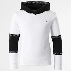 Meilleur prix 🧨 Sweat Capuche Enfant Colorblock Tape 0688 Blanc Noir de Calvin Klein 😍