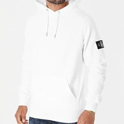 Nouveau 👍 Sweat Capuche Monogram Sleeve Badge 4036 Blanc de Calvin Klein 🌟