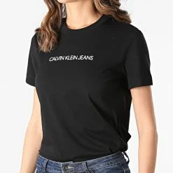 Meilleur prix 💯 Tee 👚 Shirt Femme Shrunken Institutional 6251 Noir de Calvin Klein 💯
