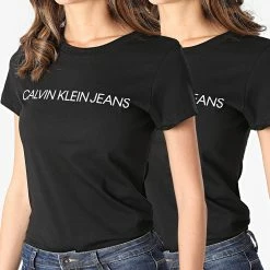 Offres ⭐ Lot De 2 Tee 👚 Shirts Femme Institutional Logo 6466 Noir de Calvin Klein 😀