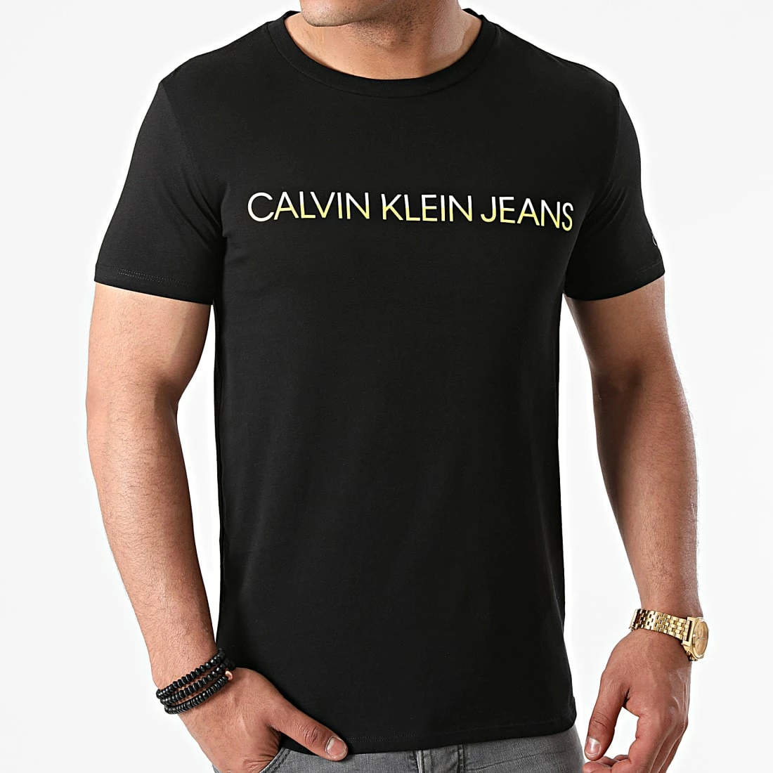 Nouveau ⌛ Tee 👚 Shirt Mixed Institutional Techniq 8203 Noir Jaune de Calvin Klein 🎉 1 Nouveau ⌛ Tee 👚 Shirt Mixed Institutional Techniq 8203 Noir Jaune de Calvin Klein 🎉