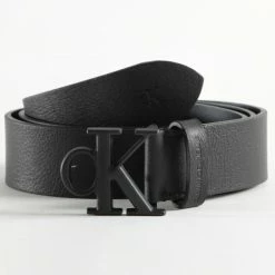 Grosses soldes 👍 Ceinture Cuir Rounded Mono Plaque 7065 Noir de Calvin Klein 🛒