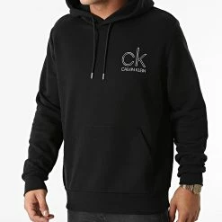 Sortie 🔥 Sweat Capuche Metallic Logo 6726 Noir Argent de Calvin Klein ⭐