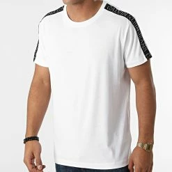 Le moins cher 🌟 Tee 👚 Shirt A Bandes 8737 Blanc de Calvin Klein ⭐