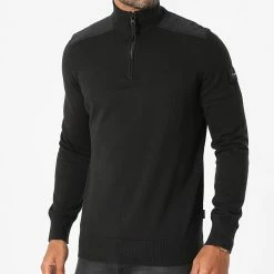 Offres 💯 Pull Col Zippé Mix Media 7455 Noir de Calvin Klein 🔥