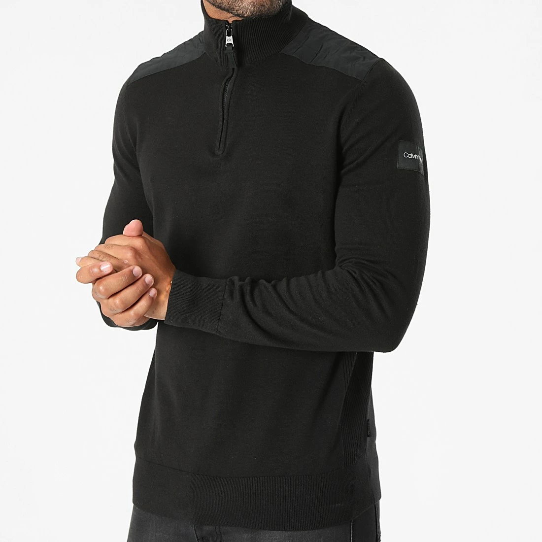 Offres 💯 Pull Col Zippé Mix Media 7455 Noir de Calvin Klein 🔥 3 Offres 💯 Pull Col Zippé Mix Media 7455 Noir de Calvin Klein 🔥 – Image 3