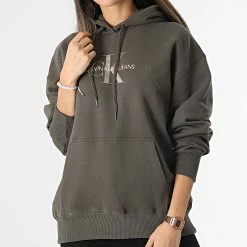 Bon marché 🌟 Sweat Capuche Femme 6957 Vert Kaki de Calvin Klein 👍