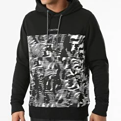 Bon marché 🎉 Sweat Capuche Allover Print 7893 Noir Blanc de Calvin Klein ✨