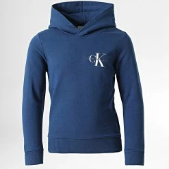 Le moins cher 👏 Sweat Capuche Enfant Monogram 0266 Bleu Marine de Calvin Klein 🎉