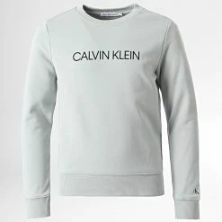 Grosses soldes 🔥 Sweat Crewneck Enfant Institutional Logo 0163 Gris de Calvin Klein 👍