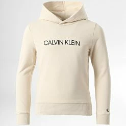 Sortie ⌛ Sweat Capuche Enfant Institutional Logo 0163 Beige de Calvin Klein 🎉