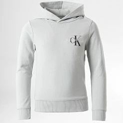 Offres 😉 Sweat Capuche Enfant Monogram 0266 Gris de Calvin Klein 🔥