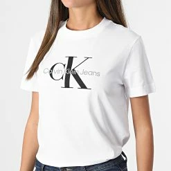 Budget 🔥 Tee 👕 Shirt Femme Core Monogram 9142 Blanc de Calvin Klein 🤩 -France Calvin Klein Soldes 2024 calvin klein 291318 J20J219142 YAF 20211122T111723 03