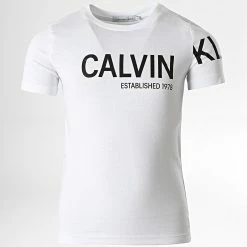 Meilleure vente 🎁 Tee 👚 Shirt Enfant Hero Logo 1107 Blanc de Calvin Klein ⭐
