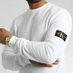 Meilleure affaire ⭐ Sweat Crewneck J30J321598 Blanc de Calvin Klein 👏