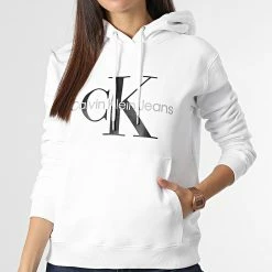 Meilleure vente 🎁 Sweat Capuche Femme Core Monogram 9141 Blanc de Calvin Klein 😉