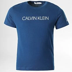 Meilleure vente 🥰 Tee 👚 Shirt Enfant Institutional 0347 Bleu Marine de Calvin Klein 🎁