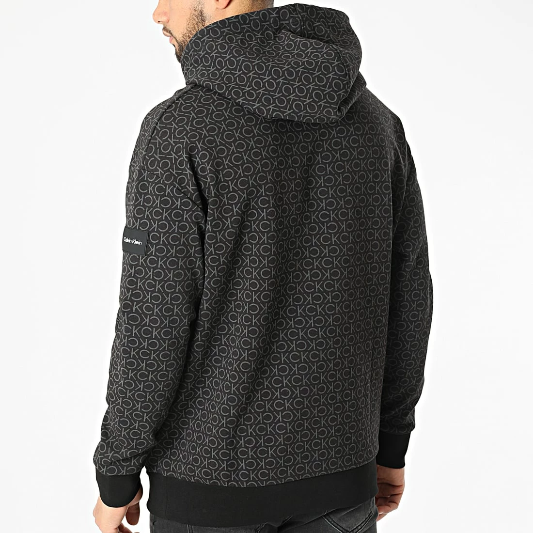 Promo 😀 Sweat Capuche Comfort Allover Logo 8448 Noir de Calvin Klein 💯 4 Promo 😀 Sweat Capuche Comfort Allover Logo 8448 Noir de Calvin Klein 💯 – Image 4