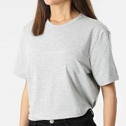 Meilleur prix 😀 Tee 👕 Shirt Femme QS6756E Gris Chiné de Calvin Klein ❤️