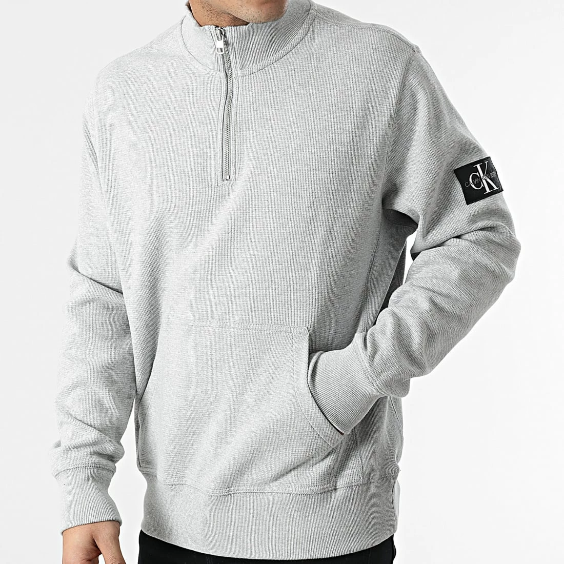 Meilleur prix ❤️ Sweat Col Zippé 9702 Gris Chiné de Calvin Klein ✨ 3 Meilleur prix ❤️ Sweat Col Zippé 9702 Gris Chiné de Calvin Klein ✨ – Image 3