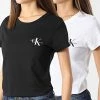 Coupon 🤩 Lot De 2 Tee 👚 Shirts Femme 9734 Blanc Noir de Calvin Klein 🔥