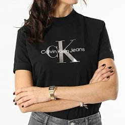Meilleure vente 🤩 Tee 👕 Shirt Femme 7714 Noir de Calvin Klein 🧨 -France Calvin Klein Soldes 2024 calvin klein 297656 J20J217714 BEH 20220114T150238 03