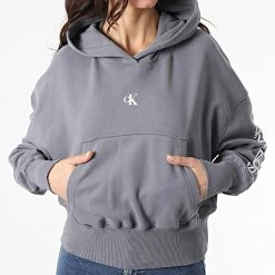 Meilleure vente 😀 Sweat Capuche Femme Crop 7738 Gris de Calvin Klein 👏 -France Calvin Klein Soldes 2024 calvin klein 297668 J20J217738 PTP 20220215T162851 03