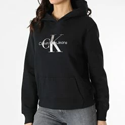 Vente flash 🔔 Sweat Capuche Femme Gunmetal Monogram 7784 Noir de Calvin Klein 👏