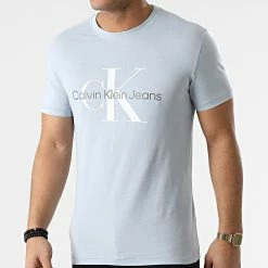 Top 10 ⭐ Tee 👕 Shirt Seasonal Monogram 0806 Bleu Ciel de Calvin Klein ⌛