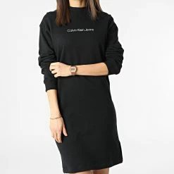 Le moins cher 🛒 Robe Sweat Crewneck Femme Shrunken Institutional 7696 Noir de Calvin Klein 😉