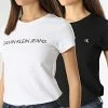 Meilleure affaire 🔔 Lot De 2 Tee 👕 Shirt Femme 5777 Blanc Noir de Calvin Klein 🎁