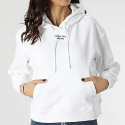 Remise 🔥 Sweat Capuche Femme Crop 8048 Blanc de Calvin Klein 🥰 -France Calvin Klein Soldes 2024 calvin klein 299339 J20J218048 YAF 20220121T162834 03