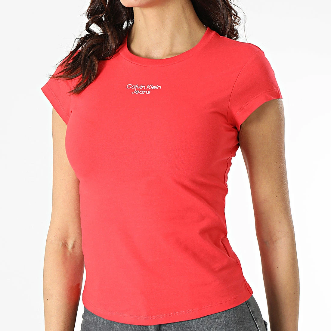 Budget 😍 Tee 👚 Shirt Femme Stacked Logo 8707 Rouge de Calvin Klein 🛒 1 Budget 😍 Tee 👚 Shirt Femme Stacked Logo 8707 Rouge de Calvin Klein 🛒
