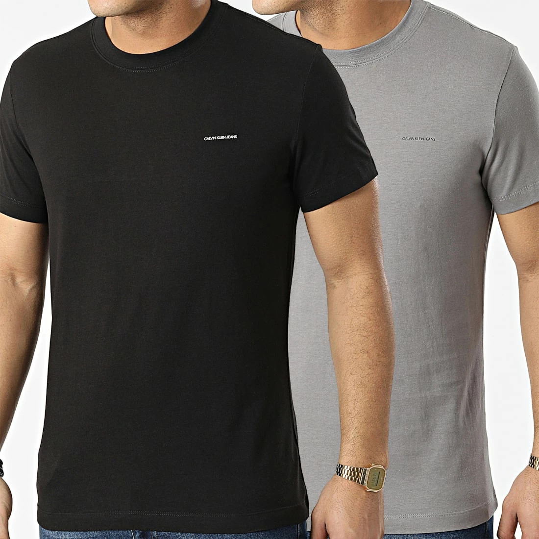 Tout neuf 🎁 Lot De 2 Tee 👕 Shirts Slim 5194 Gris Noir de Calvin Klein 😀 1 Tout neuf 🎁 Lot De 2 Tee 👕 Shirts Slim 5194 Gris Noir de Calvin Klein 😀