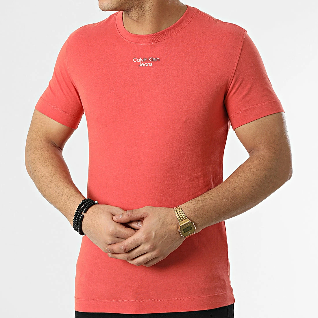 Promo 🤩 Tee 👚 Shirt Stacked Logo 0595 Orange Foncé de Calvin Klein 🎁 3 Promo 🤩 Tee 👚 Shirt Stacked Logo 0595 Orange Foncé de Calvin Klein 🎁 – Image 3