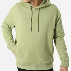 Remise 💯 Sweat Capuche Triple Logo Flock 8929 Vert Kaki Clair de Calvin Klein 👏 -France Calvin Klein Soldes 2024 calvin klein 300249 K10K108929 LJ9 20220201T144631 03