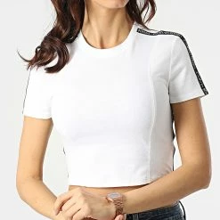 Meilleure vente 🔥 Tee 👚 Shirt Femme A Bandes K171 Blanc de Calvin Klein 🛒 -France Calvin Klein Soldes 2024 calvin klein 300496 GWS2K171 YAF 20220204T160553 03