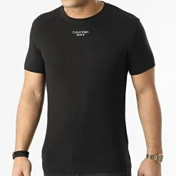 Promo ❤️ Tee 👕 Shirt Stacked Logo 0595 Noir de Calvin Klein 🔥