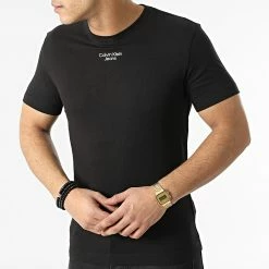 Promo ❤️ Tee 👕 Shirt Stacked Logo 0595 Noir de Calvin Klein 🔥 -France Calvin Klein Soldes 2024 calvin klein 301103 J30J320595 BEH 20220208T163016 03