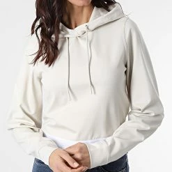 Promo ✨ Sweat Capuche Femme Crop 8860 Beige de Calvin Klein 🥰 -France Calvin Klein Soldes 2024 calvin klein 301800 J20J218860 ACF 20220216T144800 03