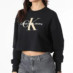 Meilleur prix 👏 Sweat Crewneck Femme Seasonal Monogram 8751 Noir de Calvin Klein ✔️