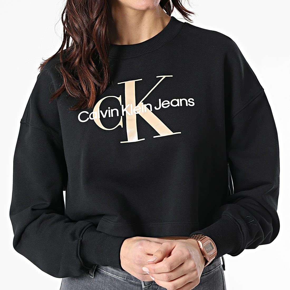 Meilleur prix 👏 Sweat Crewneck Femme Seasonal Monogram 8751 Noir de Calvin Klein ✔️ 3 Meilleur prix 👏 Sweat Crewneck Femme Seasonal Monogram 8751 Noir de Calvin Klein ✔️ – Image 3